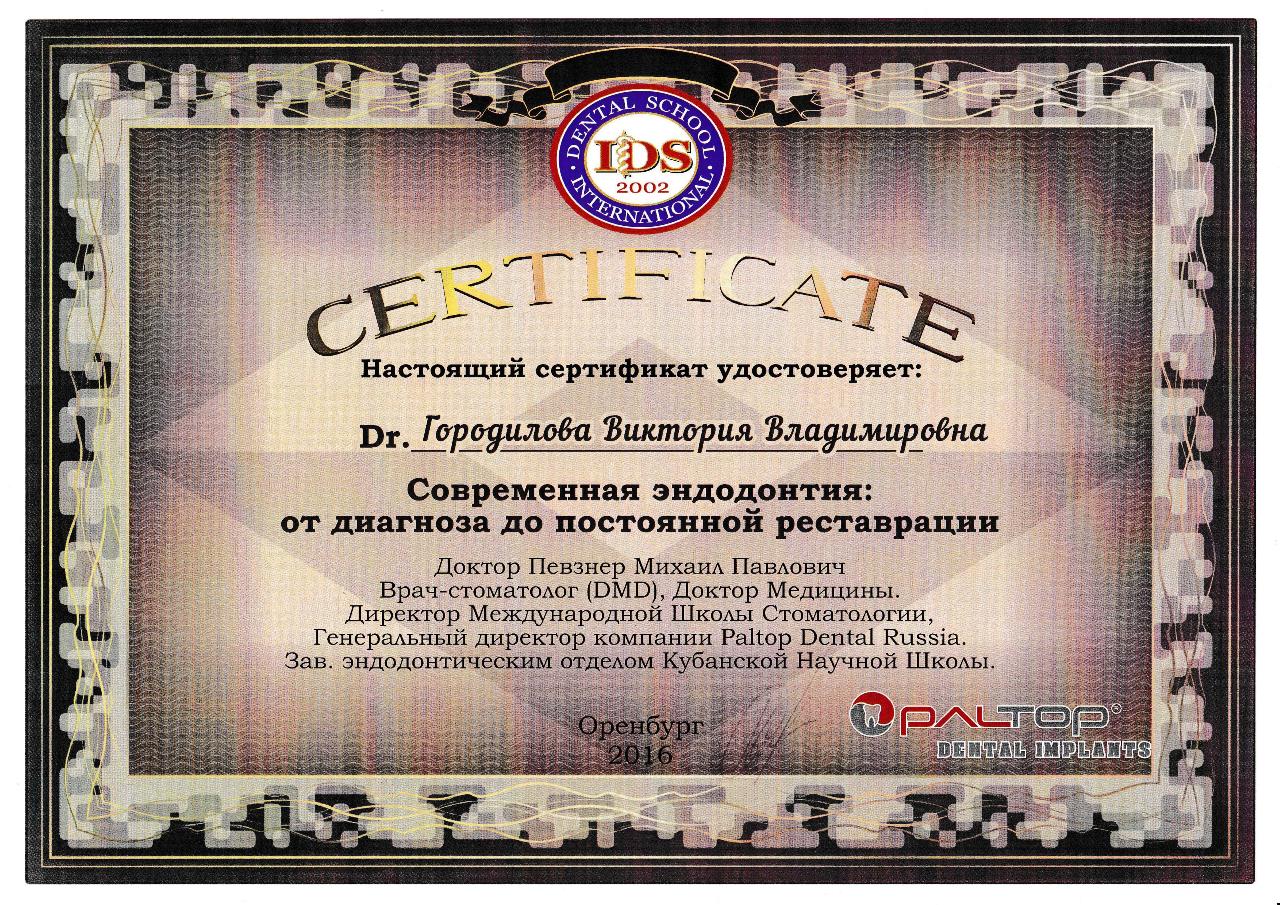 Сертификат - Городилова Виктория